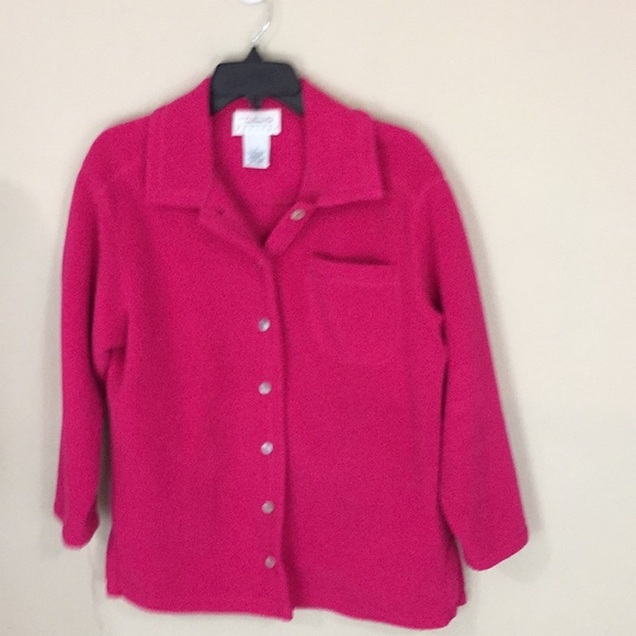 Talbots Petites Size P (0-2) Oversized Barbie Pink Fleece Button Up Jacket - Picture 1 of 12